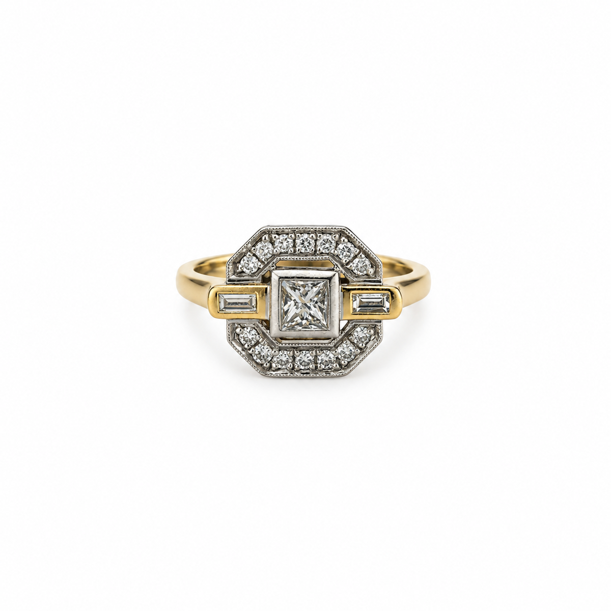 Anillo Placa Cuadrada Bicolor