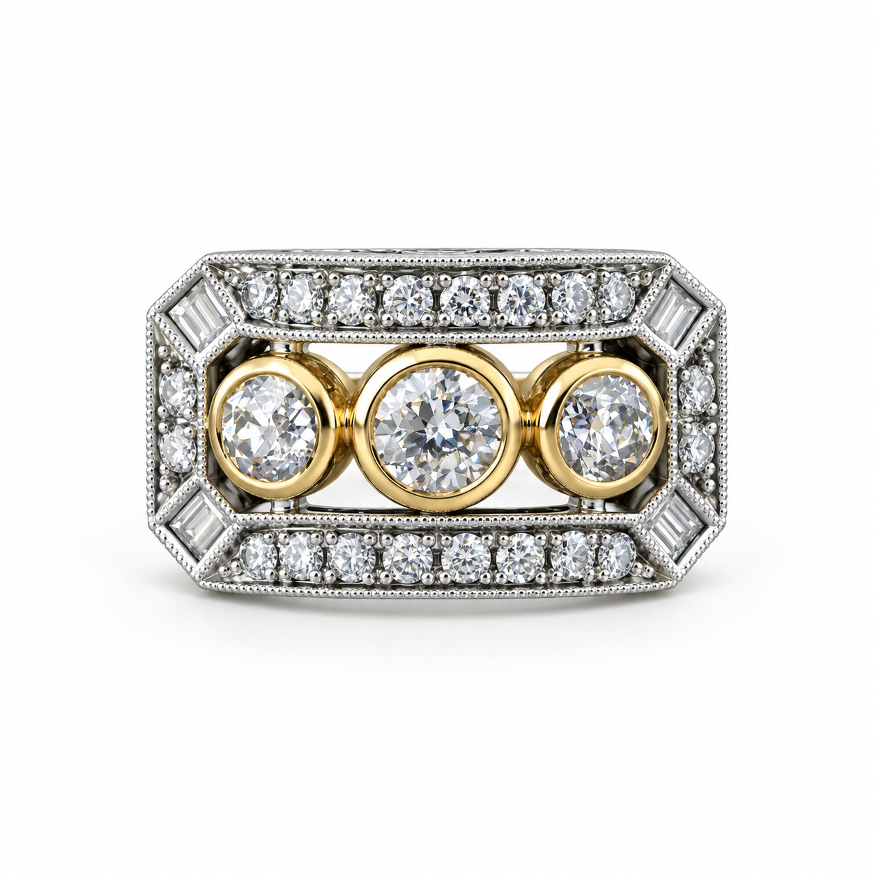 Anillo Placa Rectangular Bicolor