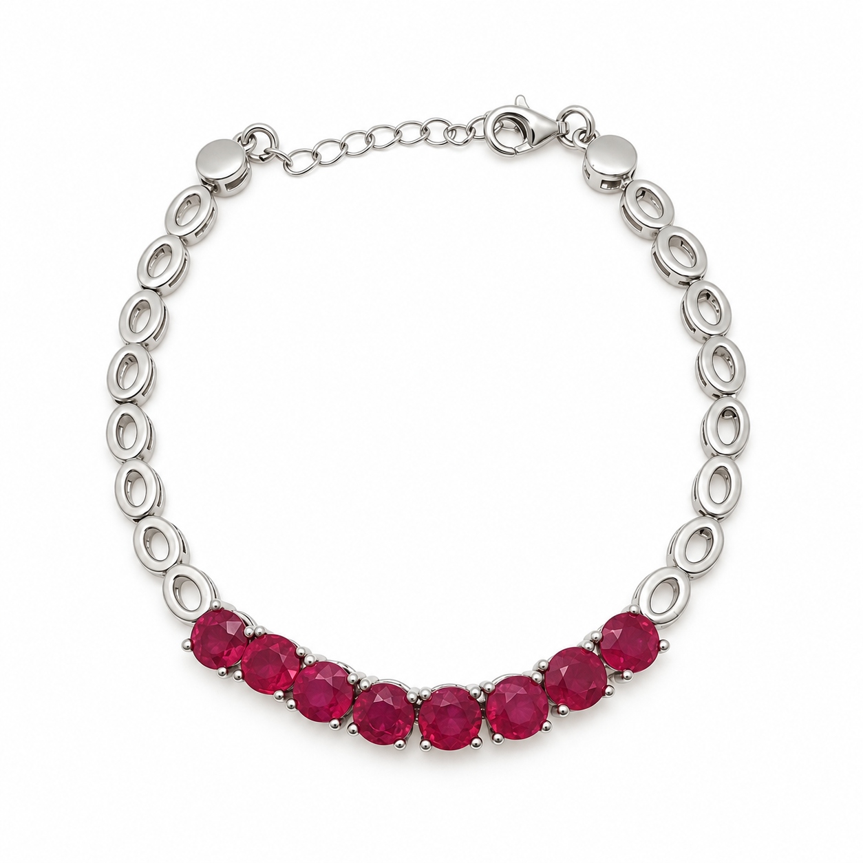 Pulsera Plata Rodinada Rubíes