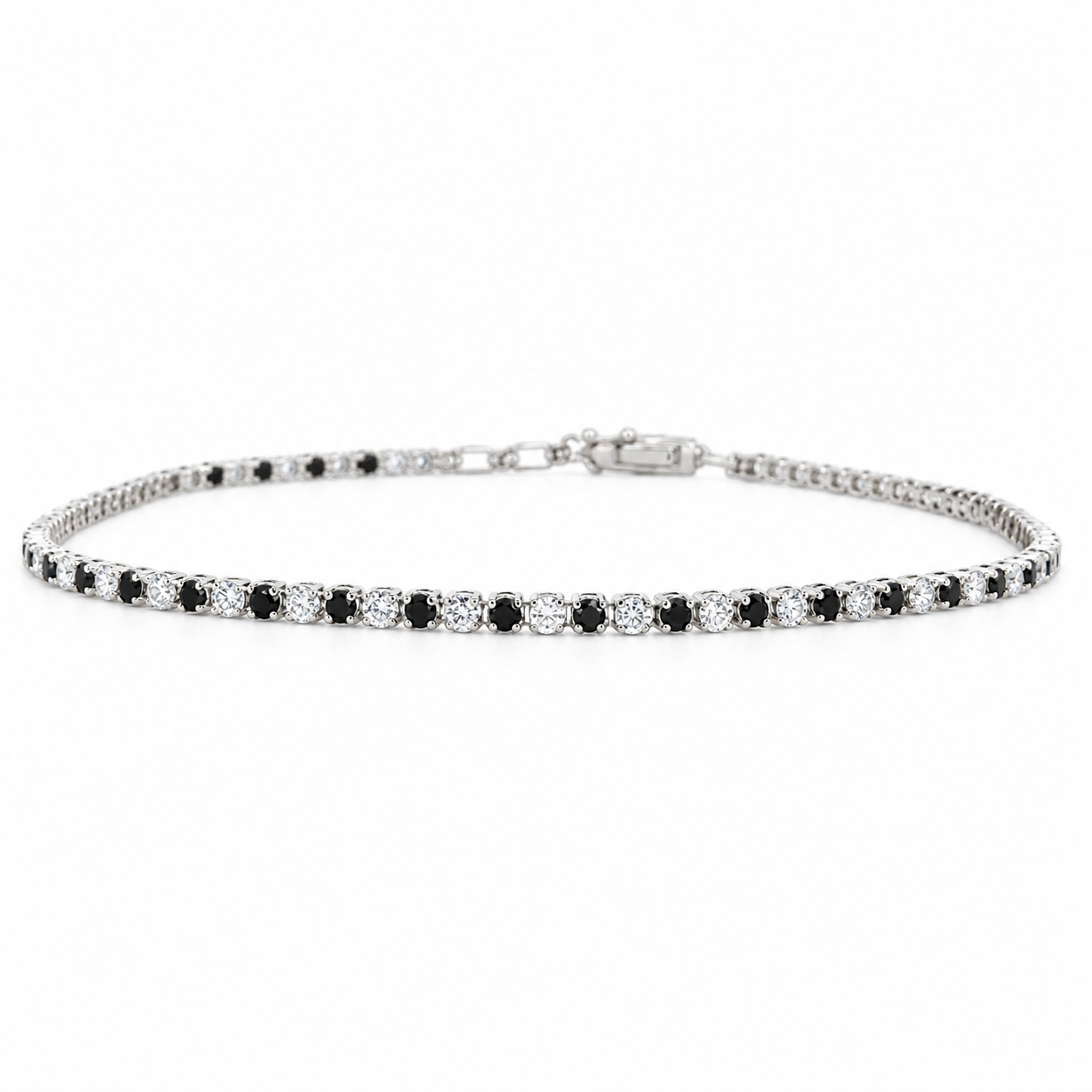 Pulsera Tennise Diamantes Blancos Y Negros