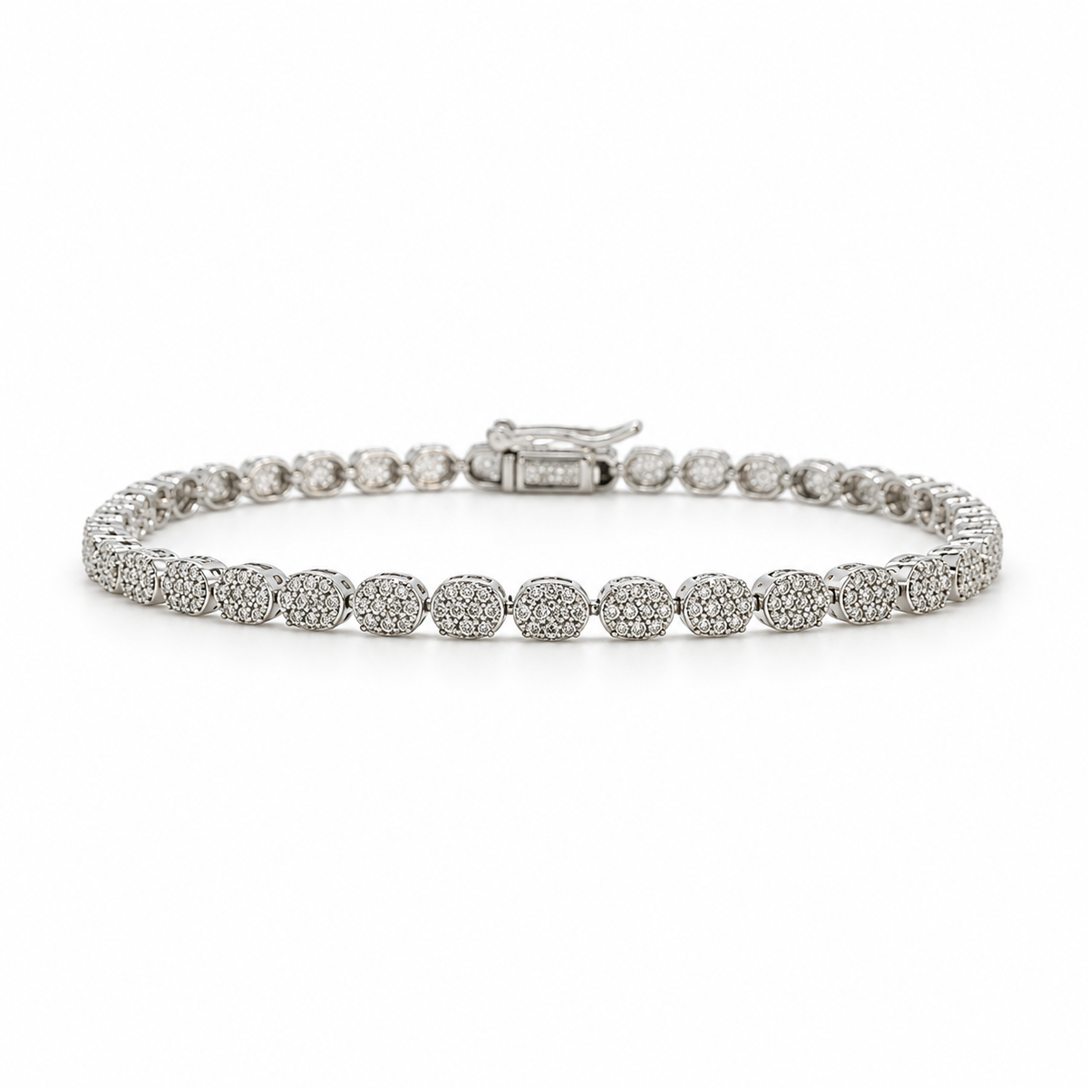 Pulsera Tennise Oval Oro Blanco 1 Quilate