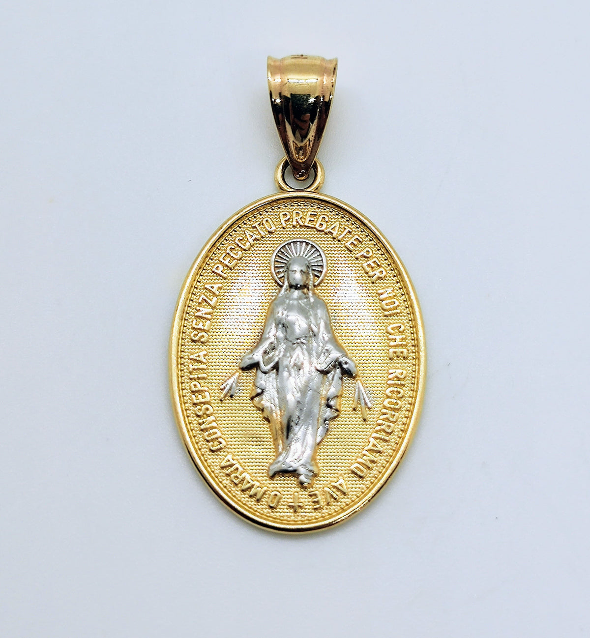 Medalla Virgen de los Rayos Oro Amarillo y Oro Blanco