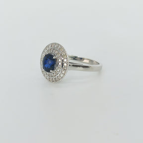 Anillo Doble Halo Brillantes Zafiro