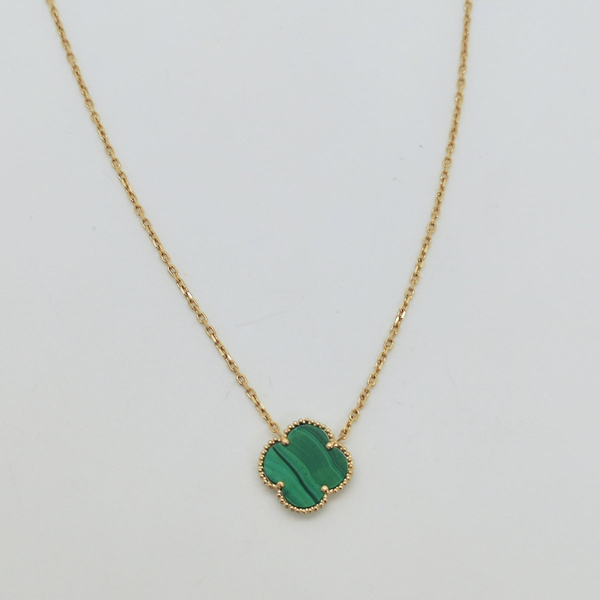Collar Trébol Malaquita Oro Amarillo