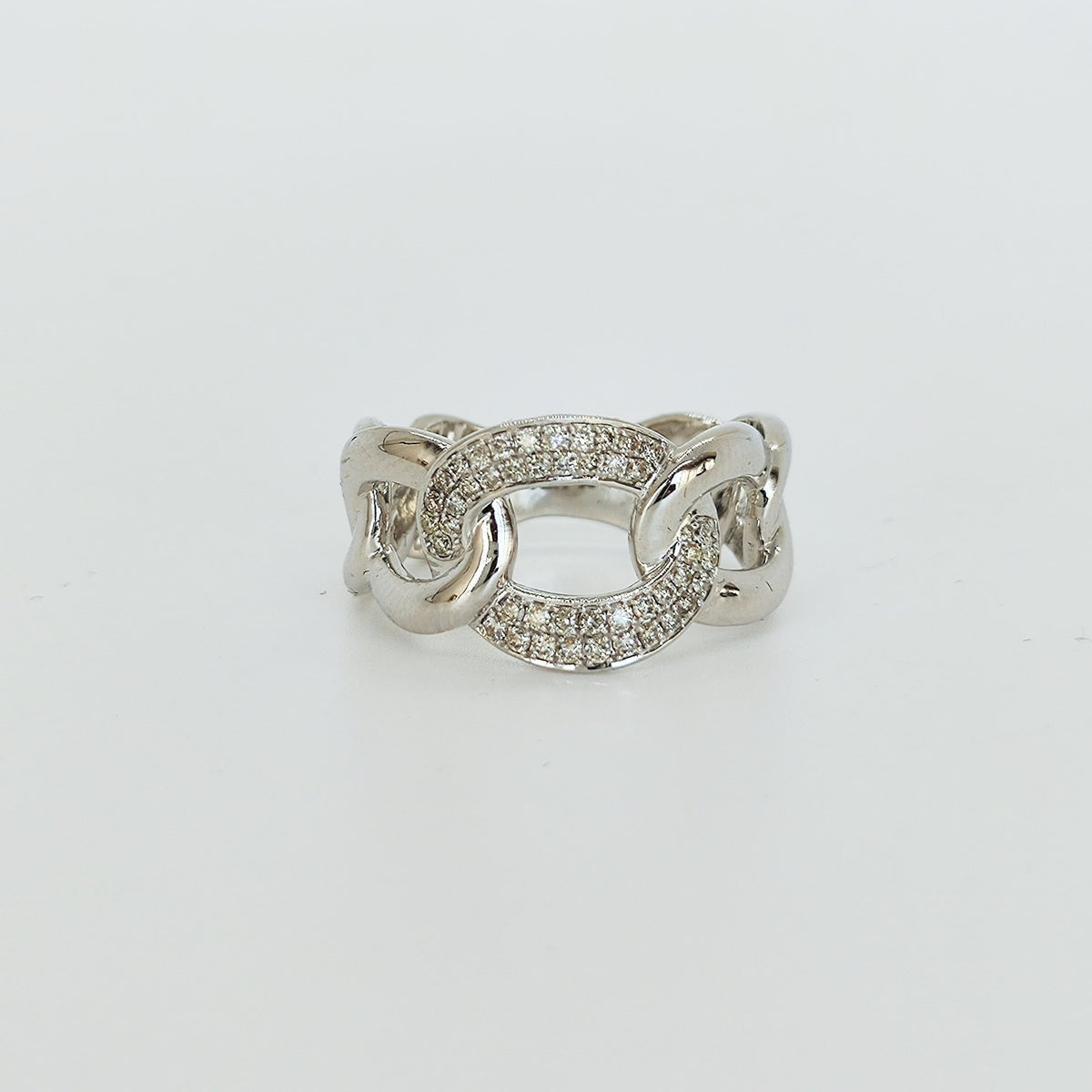 Anillo Eslabones Oro Blanco y Brillantes