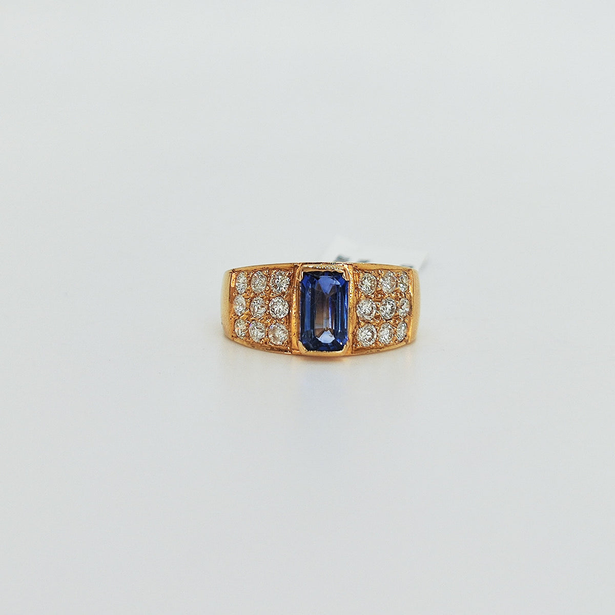 Maxi Anillo Oro Amarillo 18K Zafiro Rectangular y Brillantes