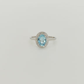 Anillo Oro Blanco 18K Aguamarina Oval
