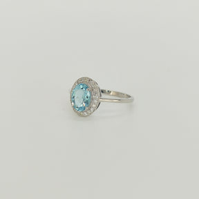 Anillo Oro Blanco 18K Aguamarina Oval