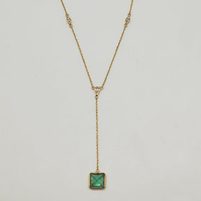 Collar Esmeralda Corte Princess Oro Amarillo 18K y Brillantes