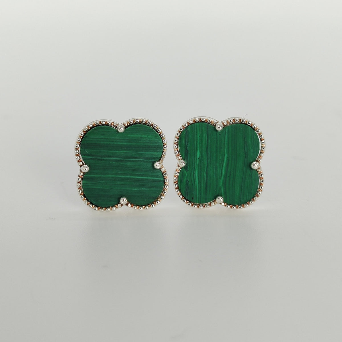 Aros Plata Trébol Malaquita