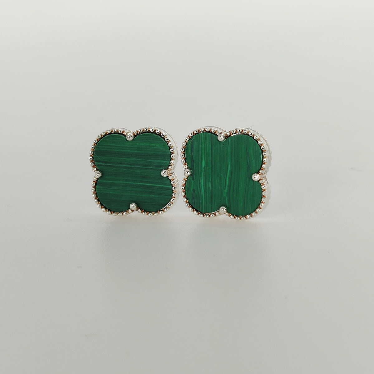 Aros Plata Trébol Malaquita