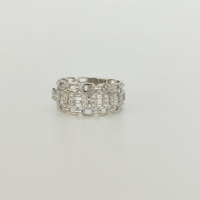 Anillo Cadena Oro Blanco Diamantes Baguette
