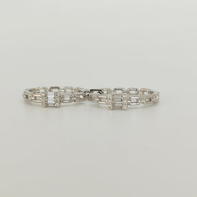 Aros Cadena Oro Blanco Diamantes Baguette
