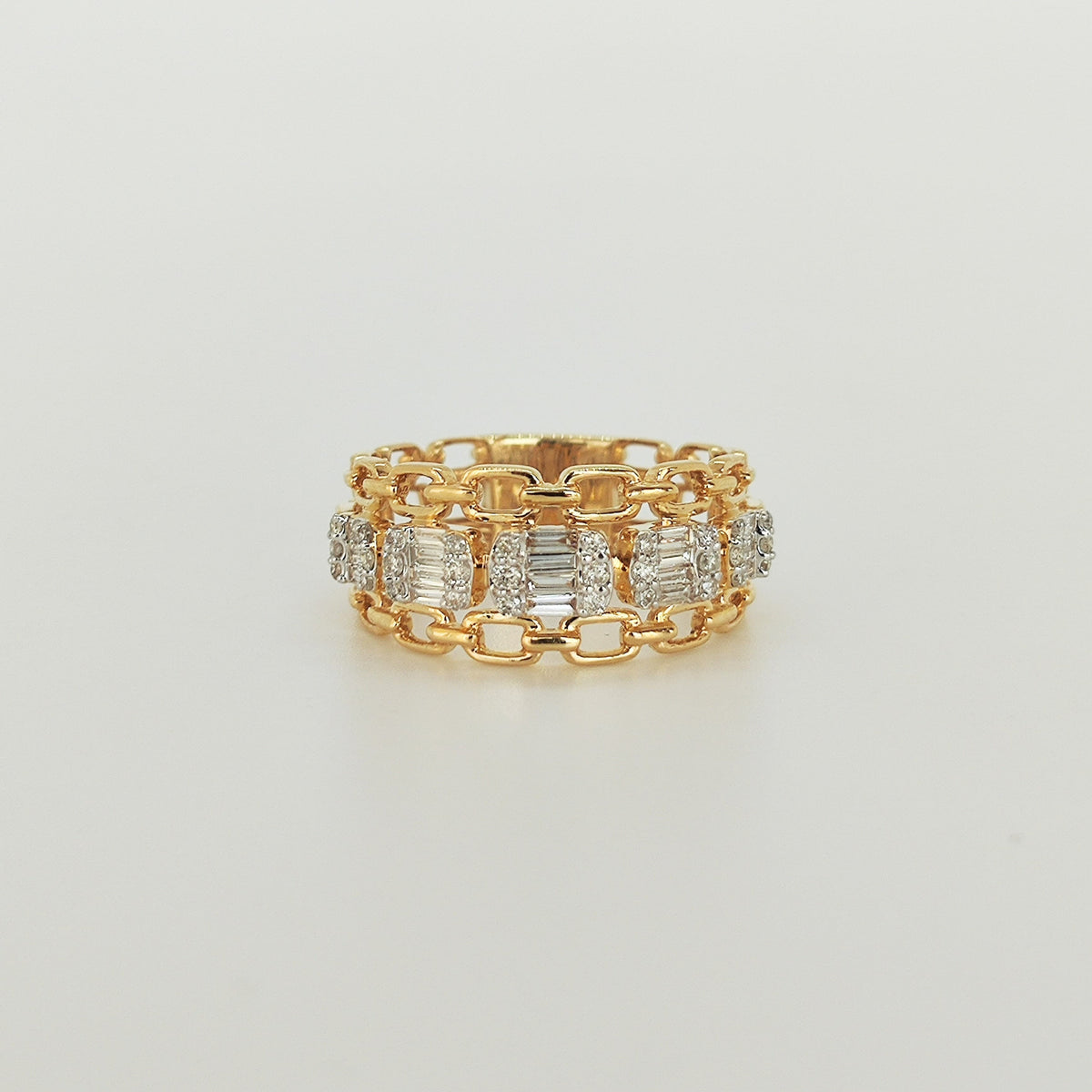 Anillo Cadena Oro Amarillo Diamantes Baguette