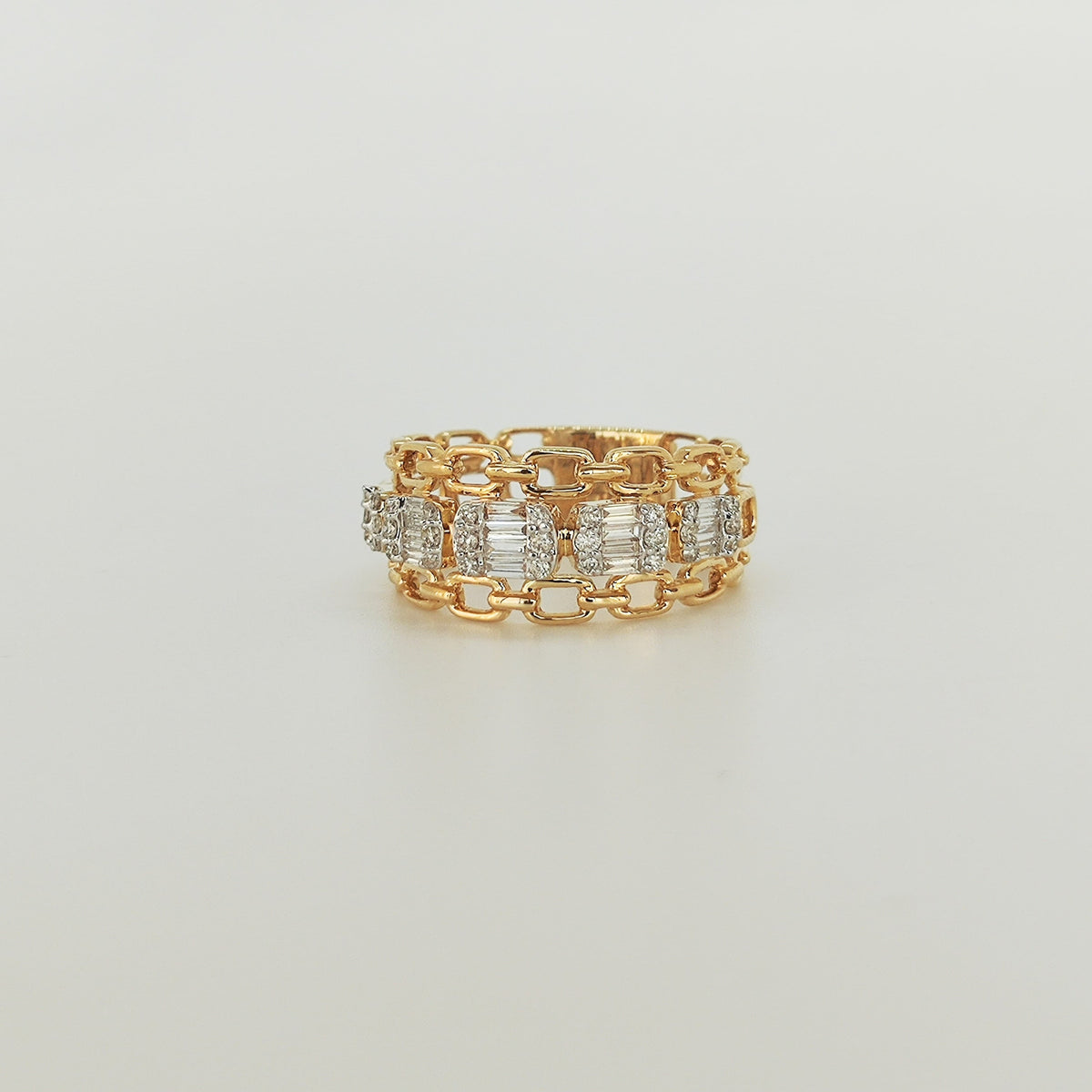 Anillo Cadena Oro Amarillo Diamantes Baguette
