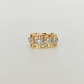 Anillo Cadena Oro Amarillo Diamantes Baguette