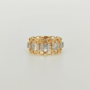 Anillo Cadena Oro Amarillo Diamantes Baguette