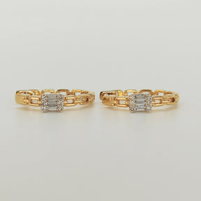 Aros Cadena Oro Amarillo Diamantes Baguette
