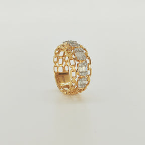 Anillo Cadena Oro Amarillo Diamantes Baguette