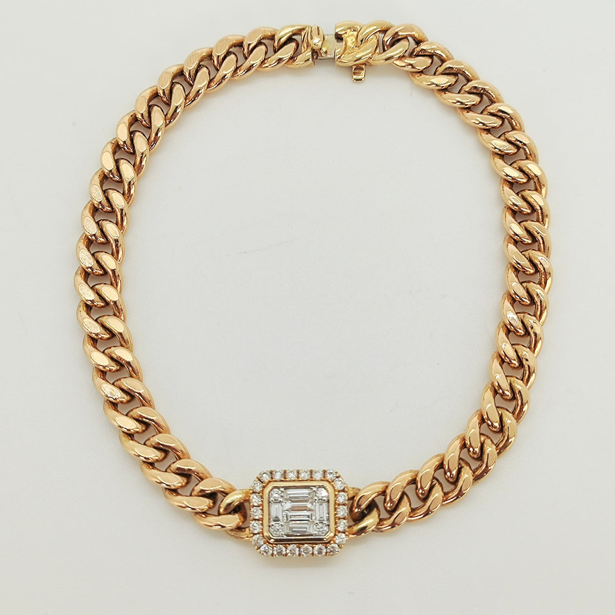 Pulsera Oro Amarillo Eslabones Y Diamantes Baguette