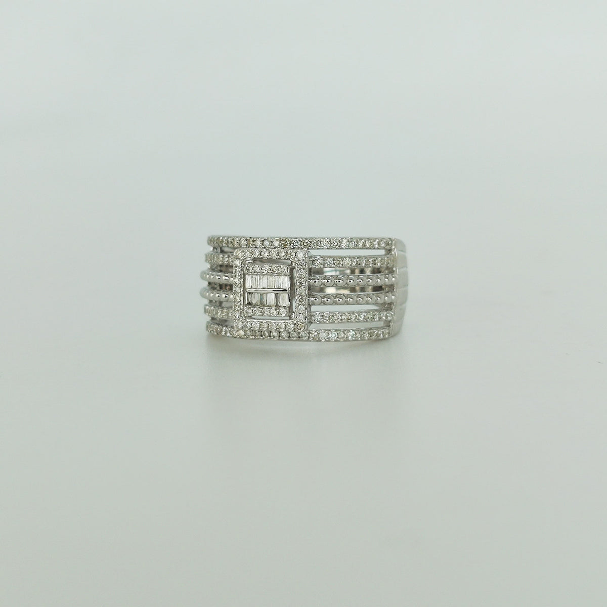 Anillo Oro Blanco Diamantes Baguette Cuadrado