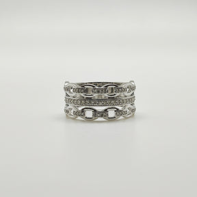 Anillo Eslabones Cadena Oro Blanco