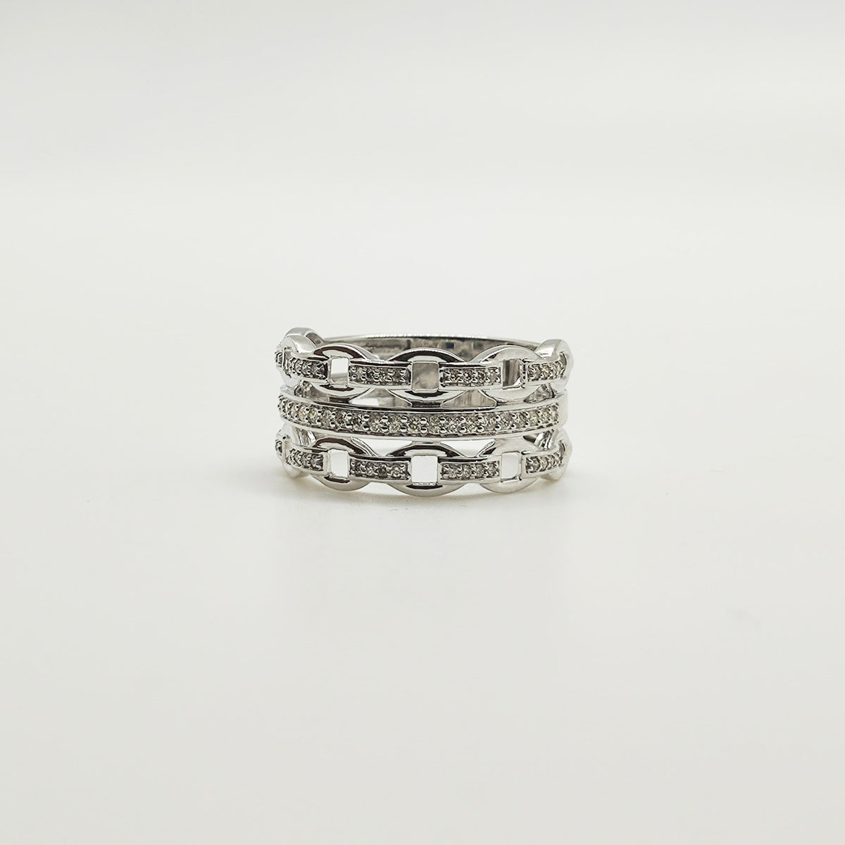Anillo Eslabones Cadena Oro Blanco