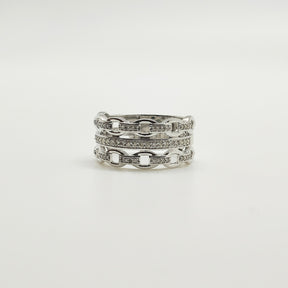 Anillo Eslabones Cadena Oro Blanco
