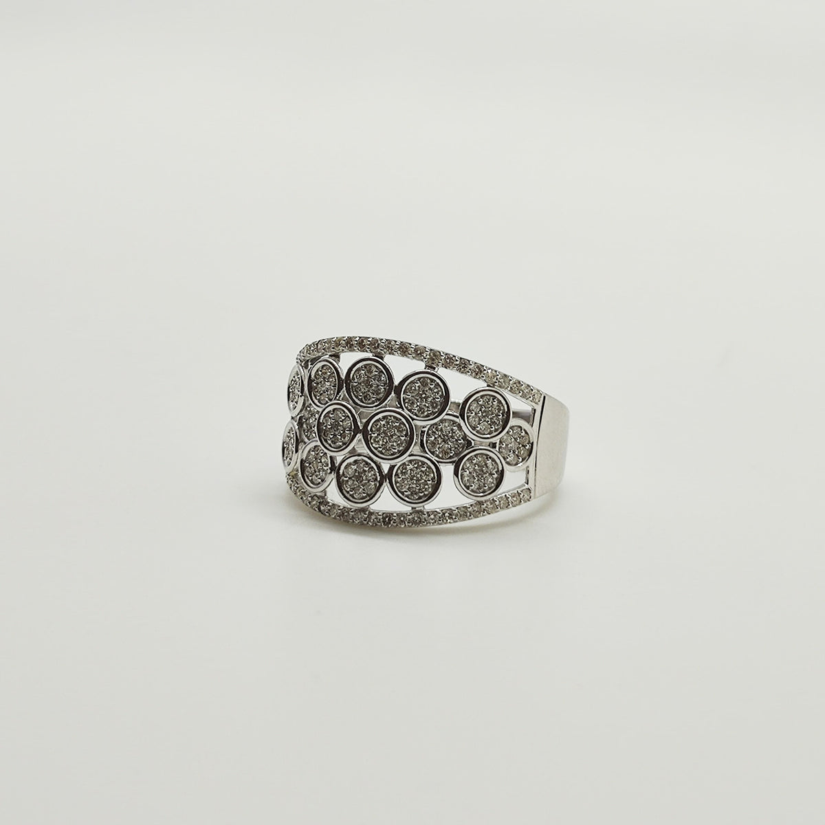 Maxi Anillo Circulos De Brillantes Oro Blanco