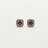 Aros Plata Rodinada Rubí Corte Princess