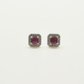 Aros Plata Rodinada Rubí Corte Princess