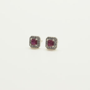 Aros Plata Rodinada Rubí Corte Princess