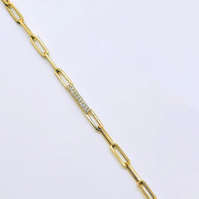 Pulsera Paperclip Oro Amarillo 18K Brillantes