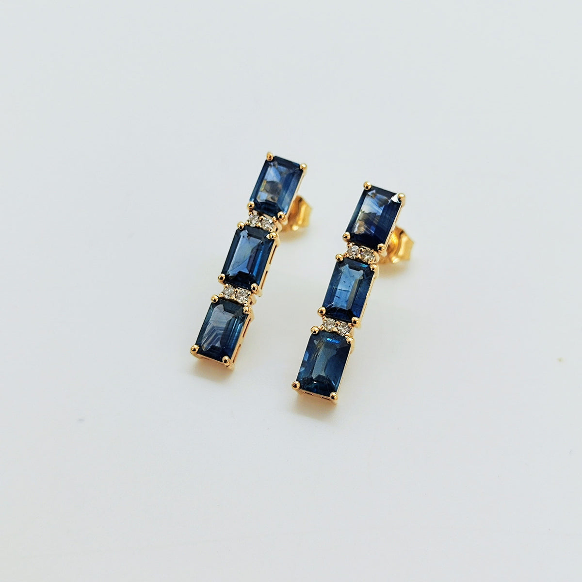 Aros Triple Zafiros Y Brillantes Oro Amarillo