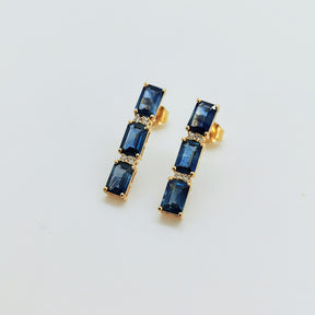 Aros Triple Zafiros Y Brillantes Oro Amarillo