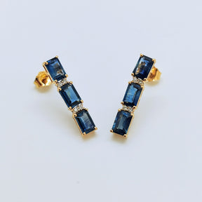 Aros Triple Zafiros Y Brillantes Oro Amarillo