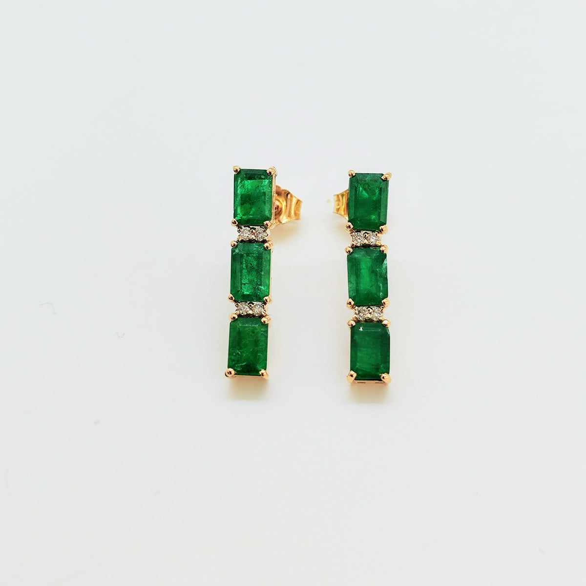 Aros Triple Esmeraldas Y Brillantes Oro Amarillo 18K