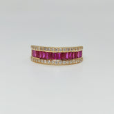 Anillo Rubíes Baguette Y Brillantes Oro Amarillo 18K
