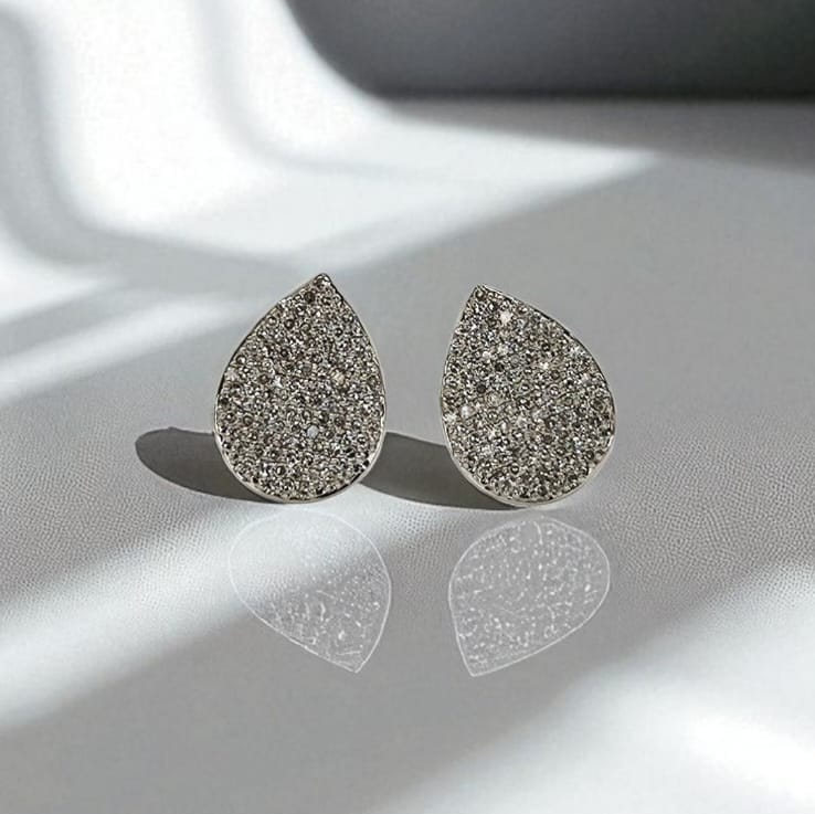 Aros Gota De Brillantes Oro Blanco 18K