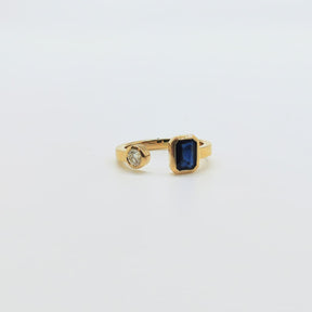 Anillo Tu Y Yo Oro Amarillo 18K Zafiro Quilate Y Billante