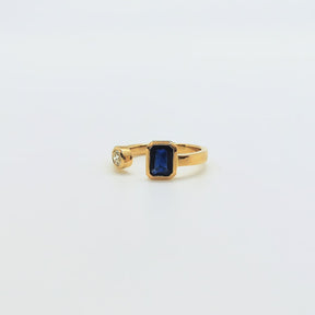 Anillo Tu Y Yo Oro Amarillo 18K Zafiro Quilate Y Billante