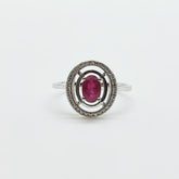 Anillo Halo Rubí Oval Oro Blanco 18K