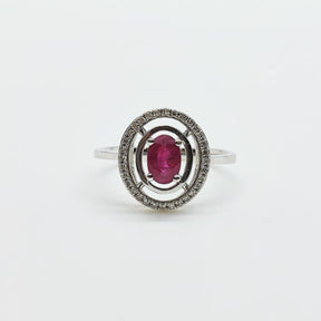 Anillo Halo Rubí Oval Oro Blanco 18K