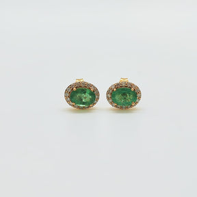 Aros Esmeralda Oval Oro Amarillo 18K y Brillantes