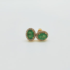 Aros Esmeralda Oval Oro Amarillo 18K y Brillantes