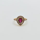 Anillo Gota Rubí Y Brillantes Baguette Oro Amarillo