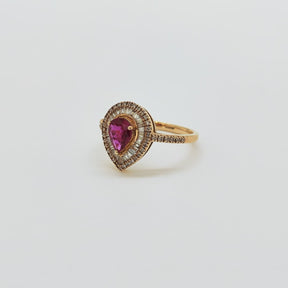 Anillo Gota Rubí Y Brillantes Baguette Oro Amarillo