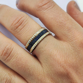 Anillo Zafiros Baguette Y Brillantes Oro Amarillo 18K