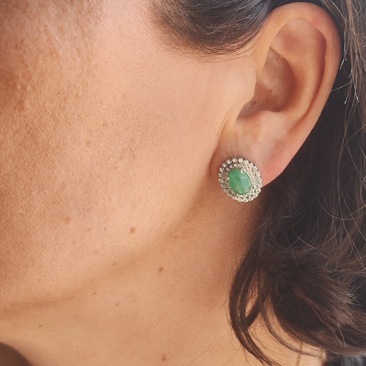 Aros Plata Rodinada Esmeraldas Oval