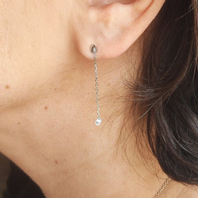 Aros Cadena Punto Luz Diamante Engaste Invisible Oro Blanco 18K